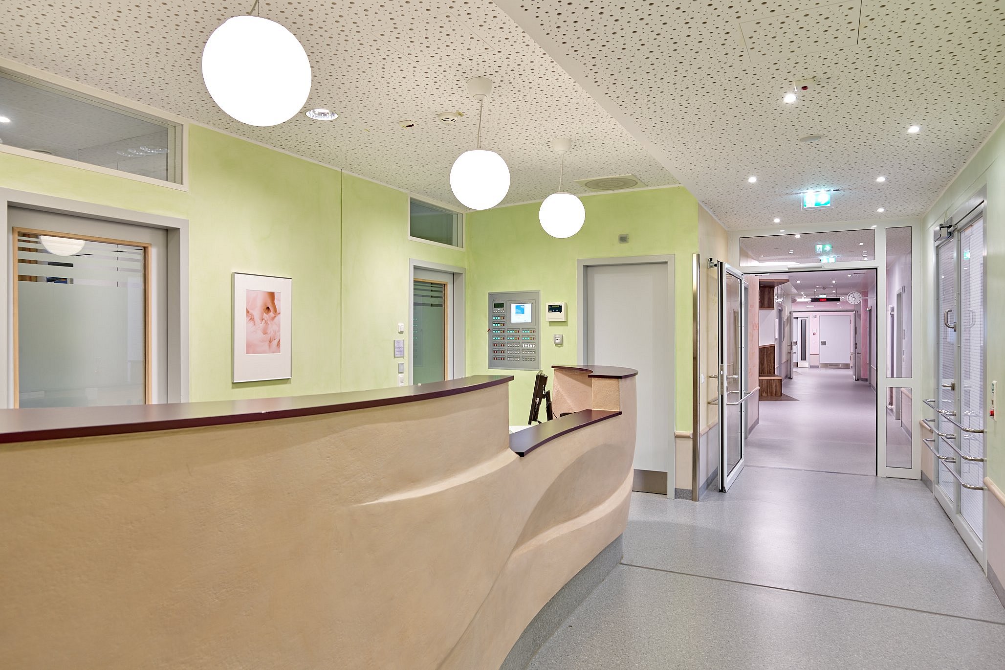 Reception area at a neonatal intensive care unit (NICU).