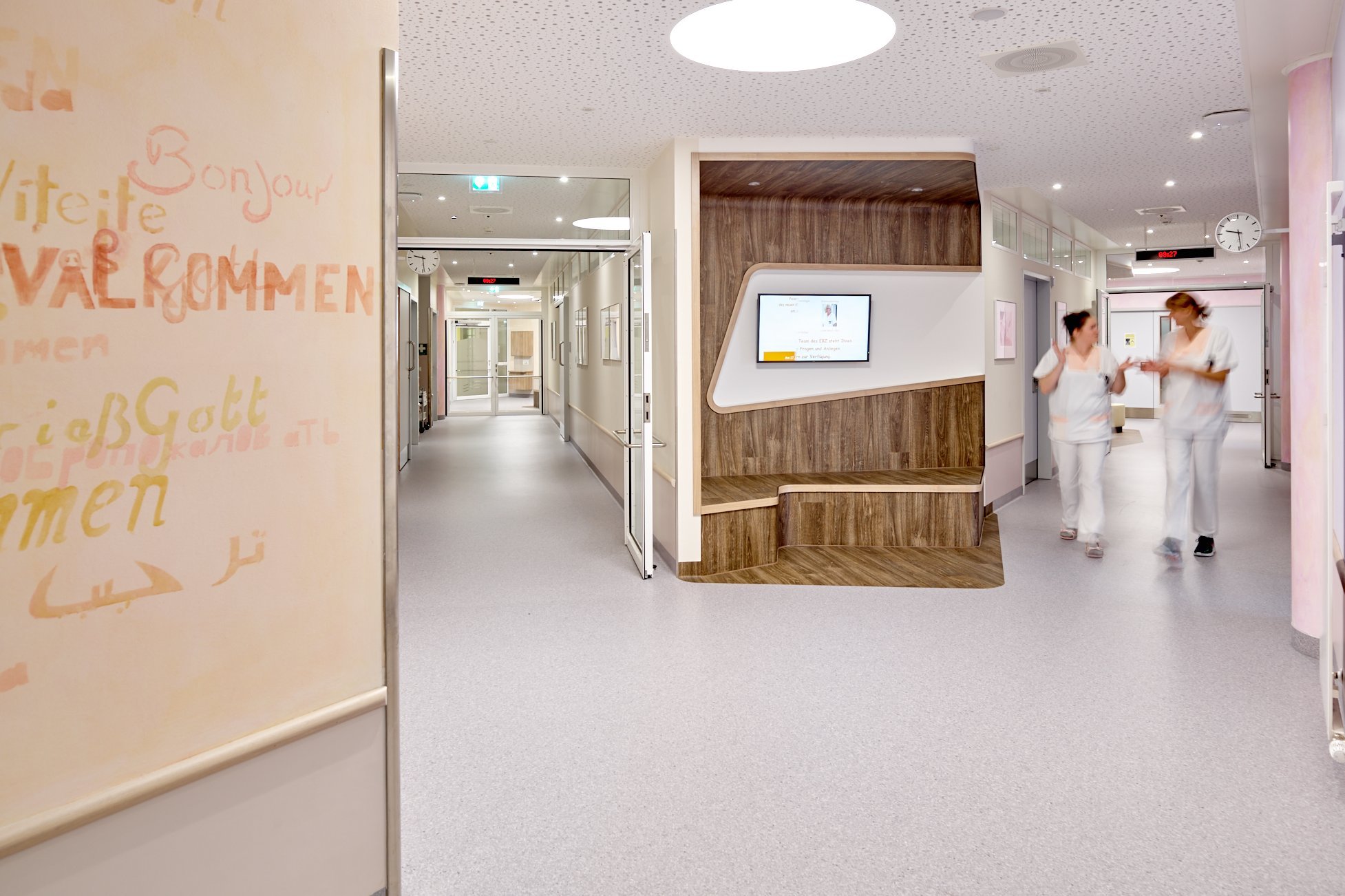 Hospital corridor in neonatal intensive care unit.